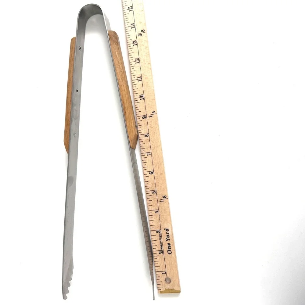 BergHOFF Stainless Steel BBQ Grill Tongs Wood Handle‎ Extra Long 15